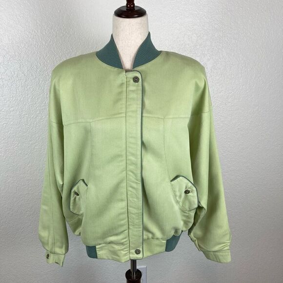 Vintage M. Portfolio By Marsha Varsity Style Snap Zip Up Jacket Green Womens L - Picture 1 of 8